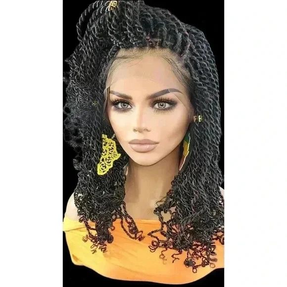 Handmade Braided braided wig Jet Black Kinky twists wig 360 Lace Closure. NWT - Picture 6 of 15